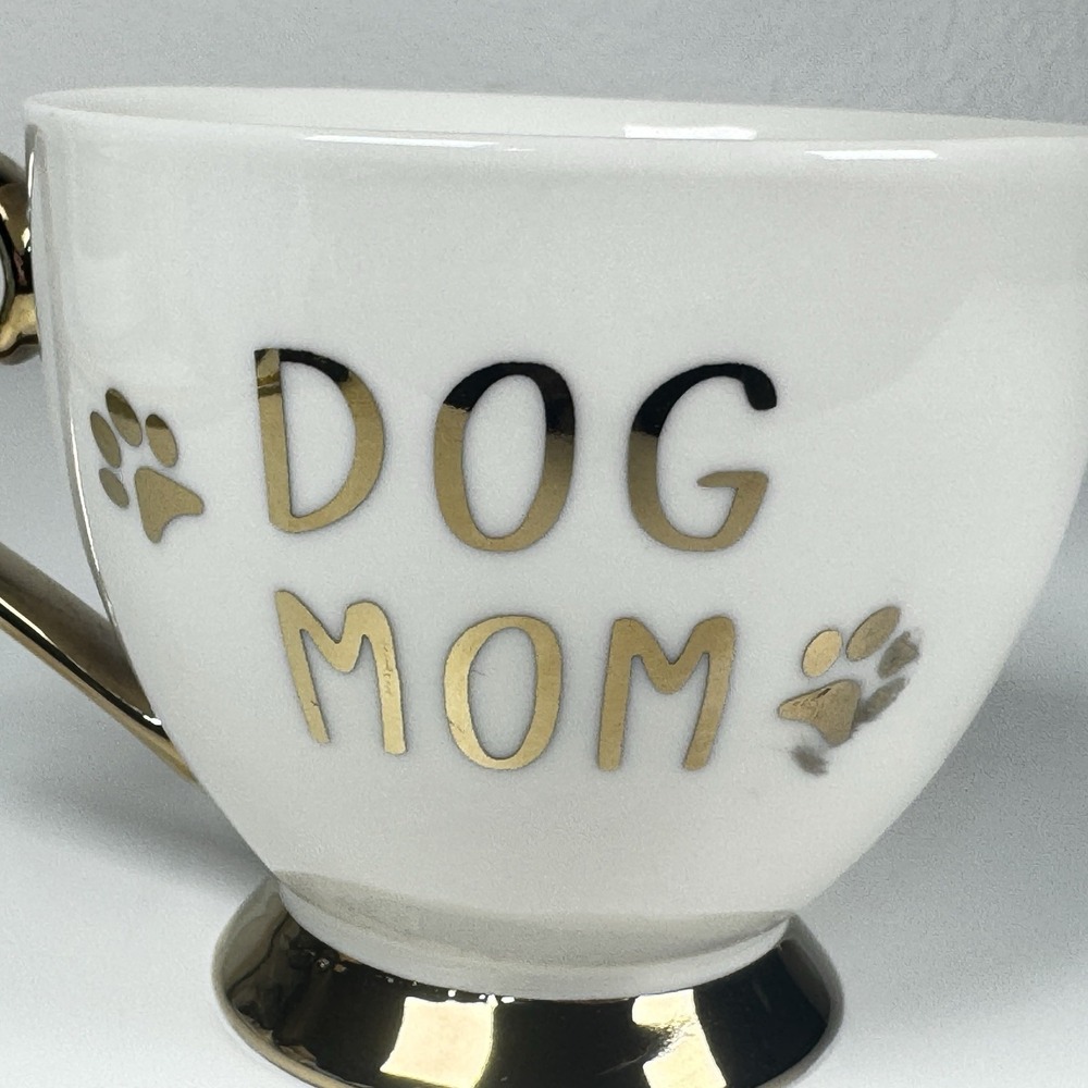 Nanette Lepore Dog Mom Porcelain Coffee Mug White Gold Handle New - Picture 10 of 14